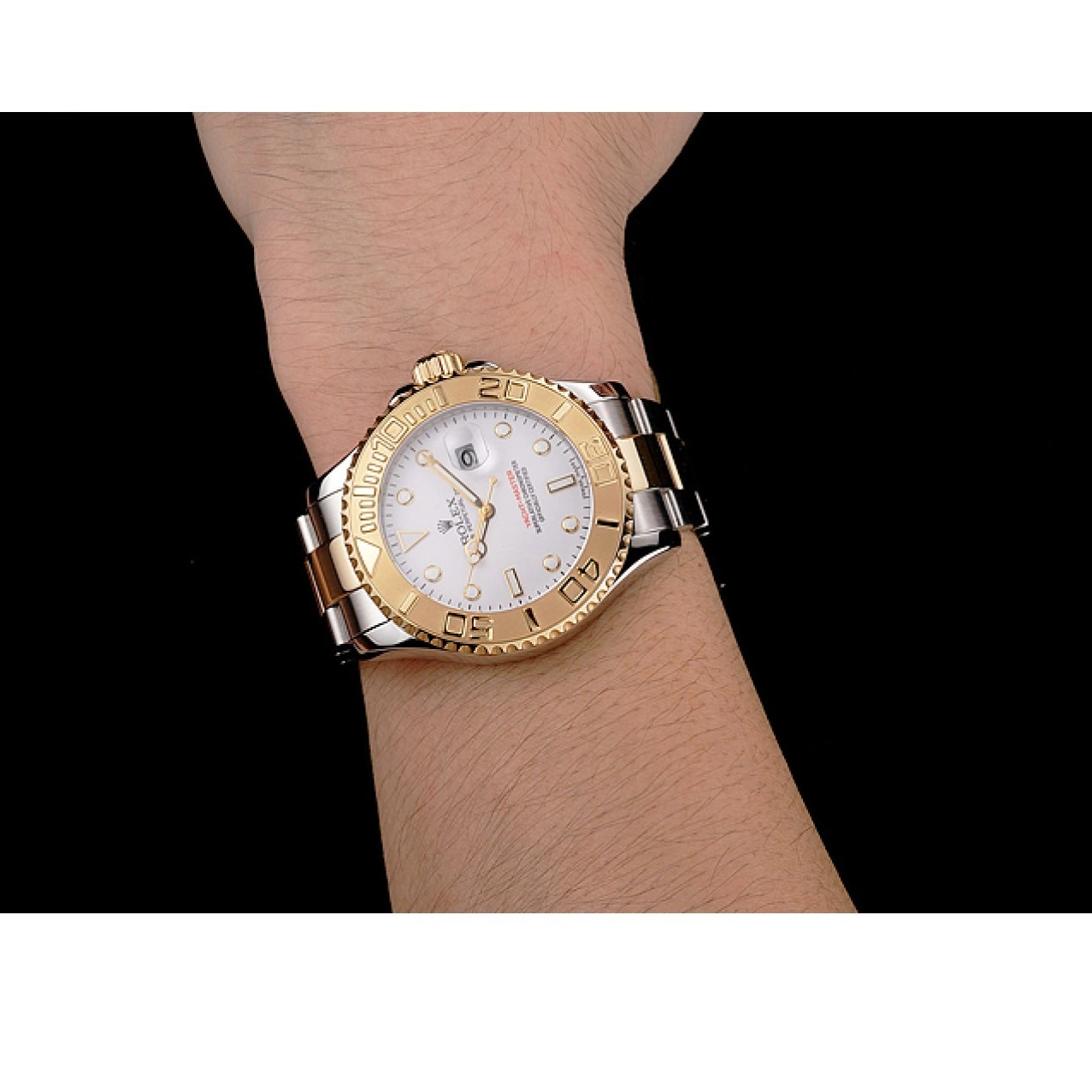 Aaa replica watch Two Gold Steel Case Bracelet Yacht-Master Stainless Dial Tone White Bezel Rolex 0823